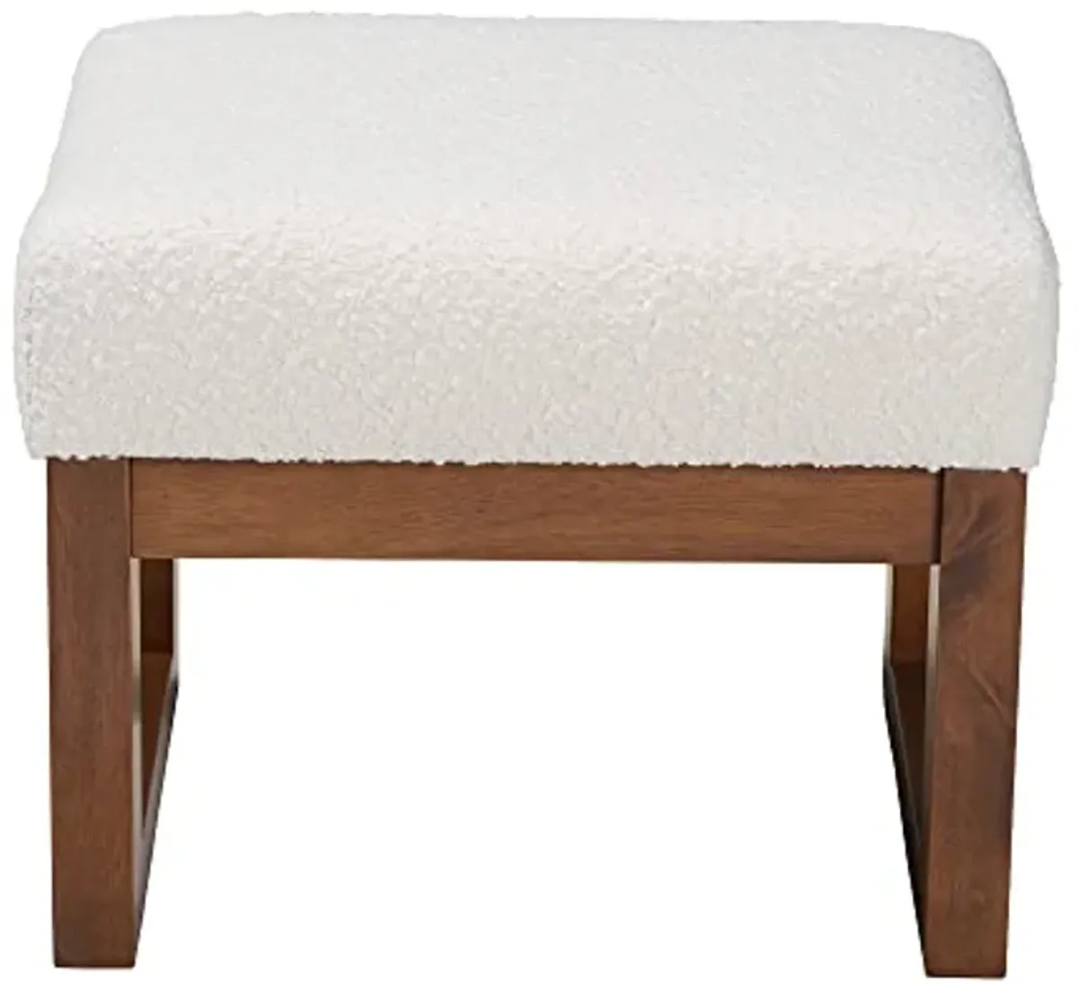 Baxton Studio Yashiya Footstool, One Size, Off-White/Walnut Brown