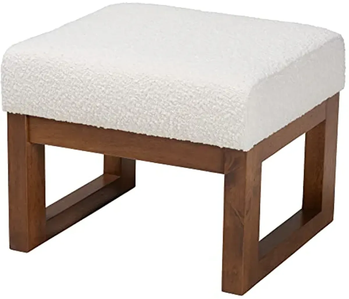 Baxton Studio Yashiya Footstool, One Size, Off-White/Walnut Brown