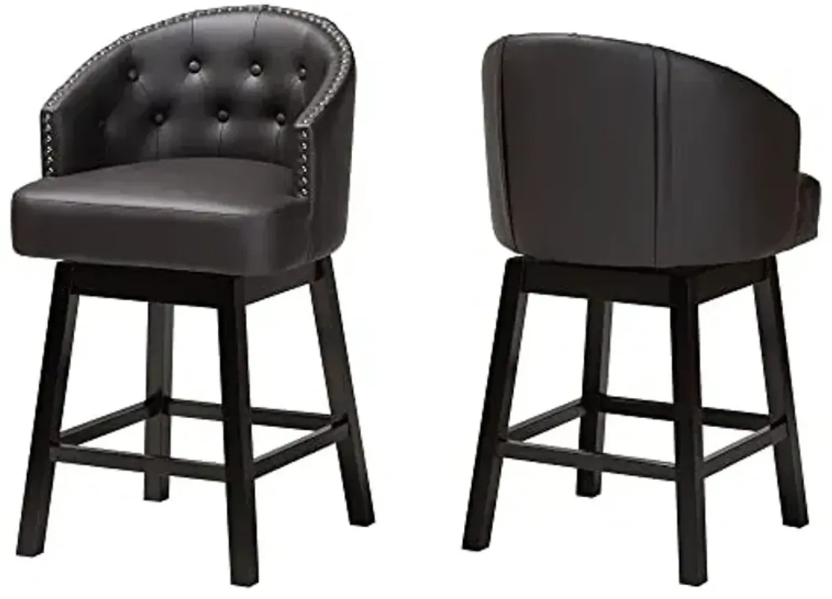 Baxton Studio Theron Counter Stools, Set of 2, Dark Brown/Espresso Brown