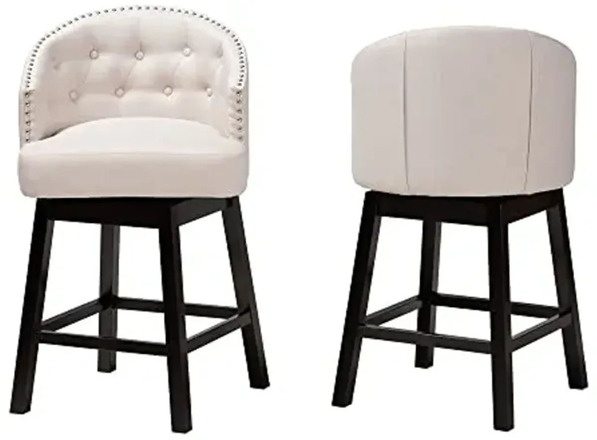 Baxton Studio Theron Counter Stools, Set of 2, Beige/Espresso Brown