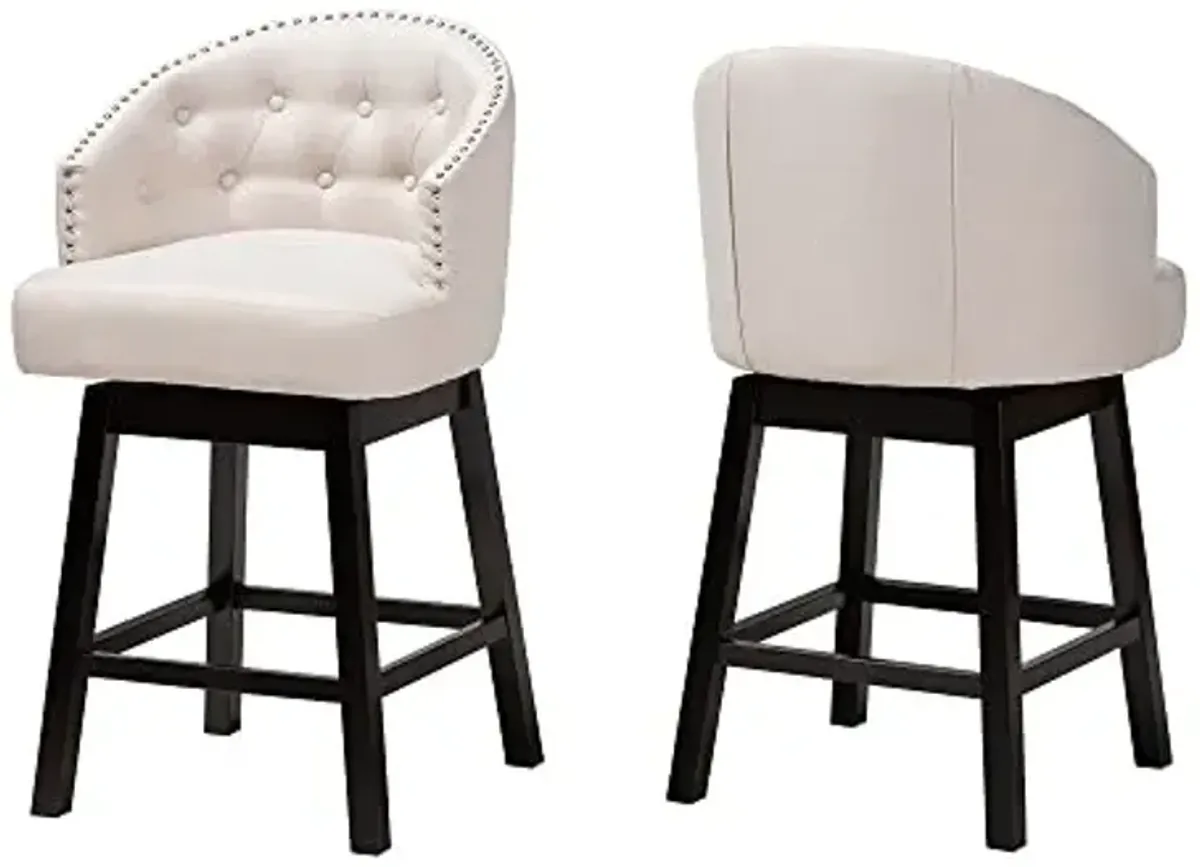 Baxton Studio Theron Counter Stools, Set of 2, Beige/Espresso Brown