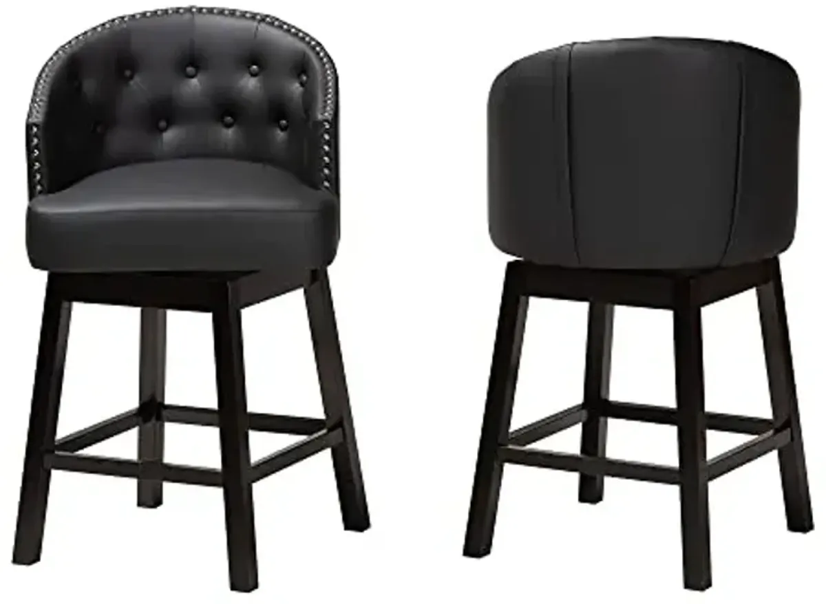 Baxton Studio Theron Counter Stools, Set of 2, Black/Espresso Brown