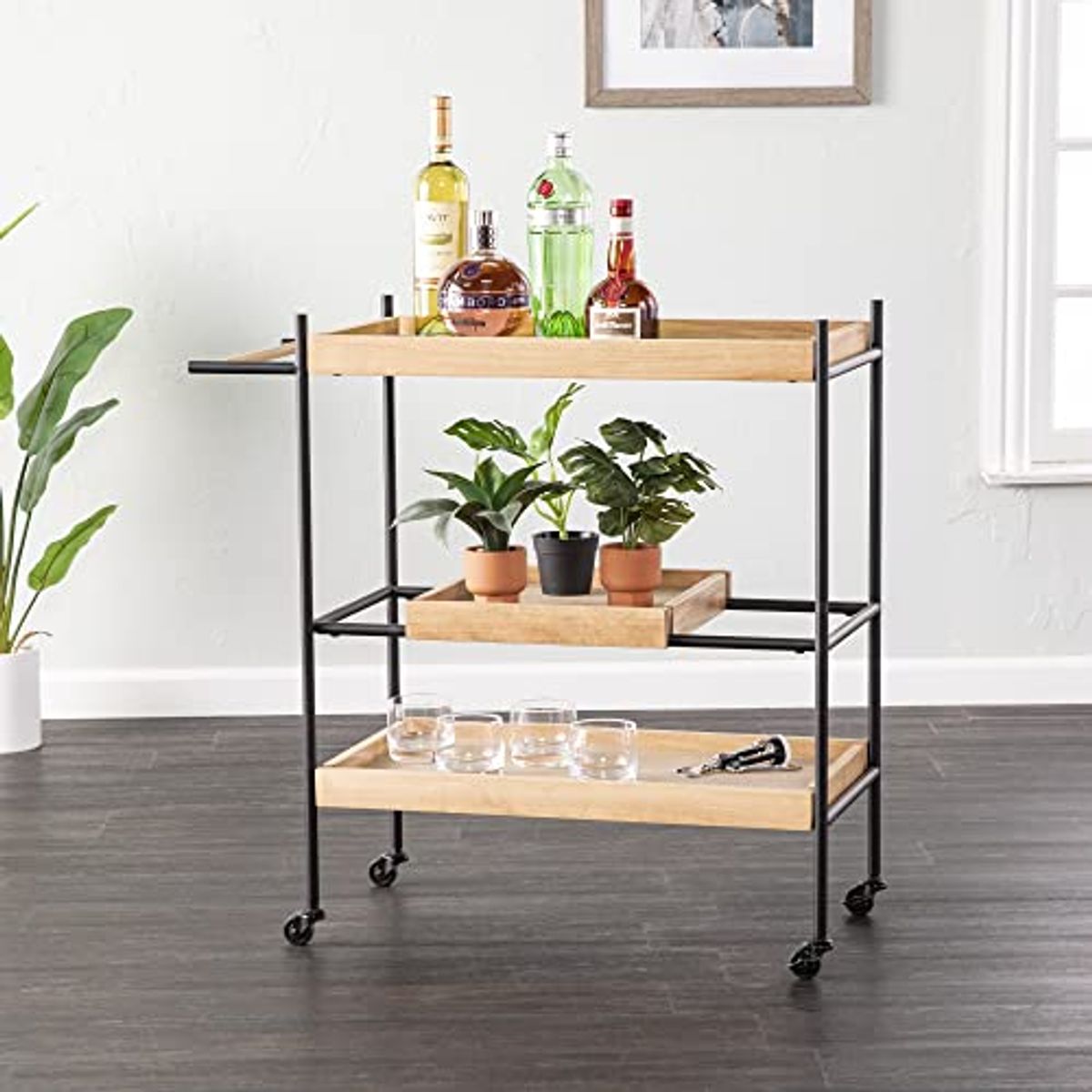 SEI Furniture Claverdon Engineered Wood Rolling Bar Cart in Natural