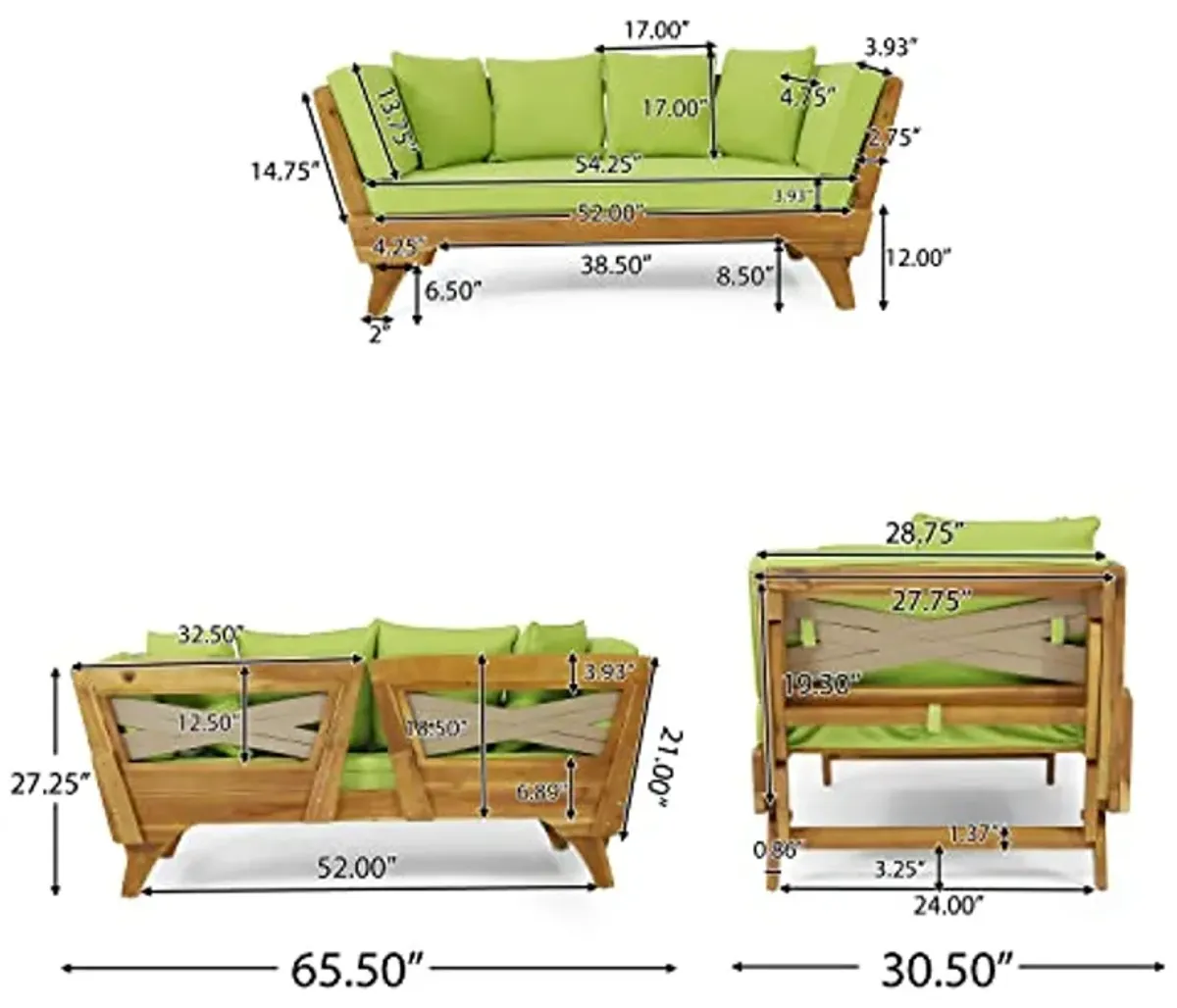 Christopher Knight Home 317017 Serene Daybed, Light Green + Teak + Khaki