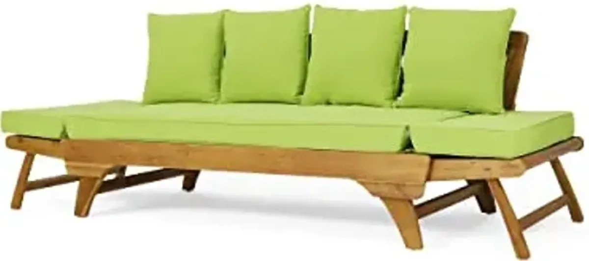 Christopher Knight Home Serene Outdoor Expandable Daybed with Cushions - Acacia Wood - Teak/Light Green/Khaki