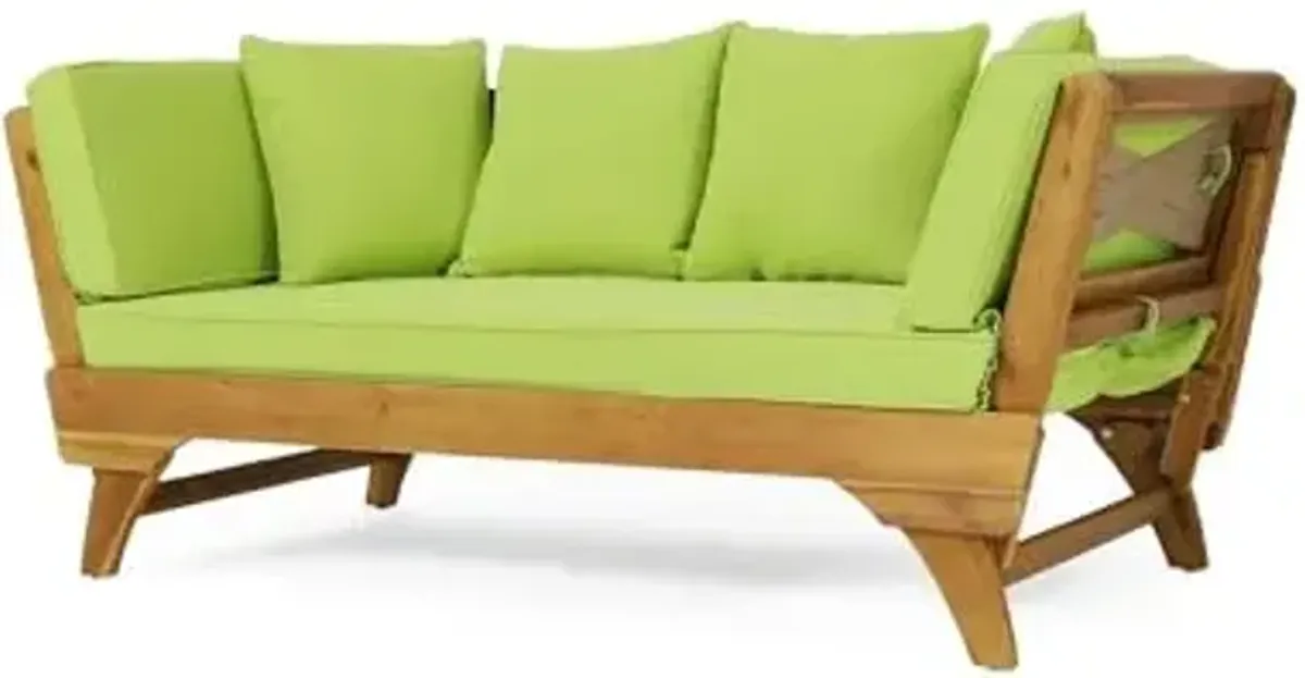 Christopher Knight Home Serene Outdoor Expandable Daybed with Cushions - Acacia Wood - Teak/Light Green/Khaki