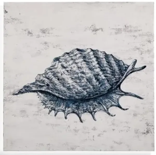 Bassett Mirror Coastal Canvas Fabric Wall Art with Shell I in Blue