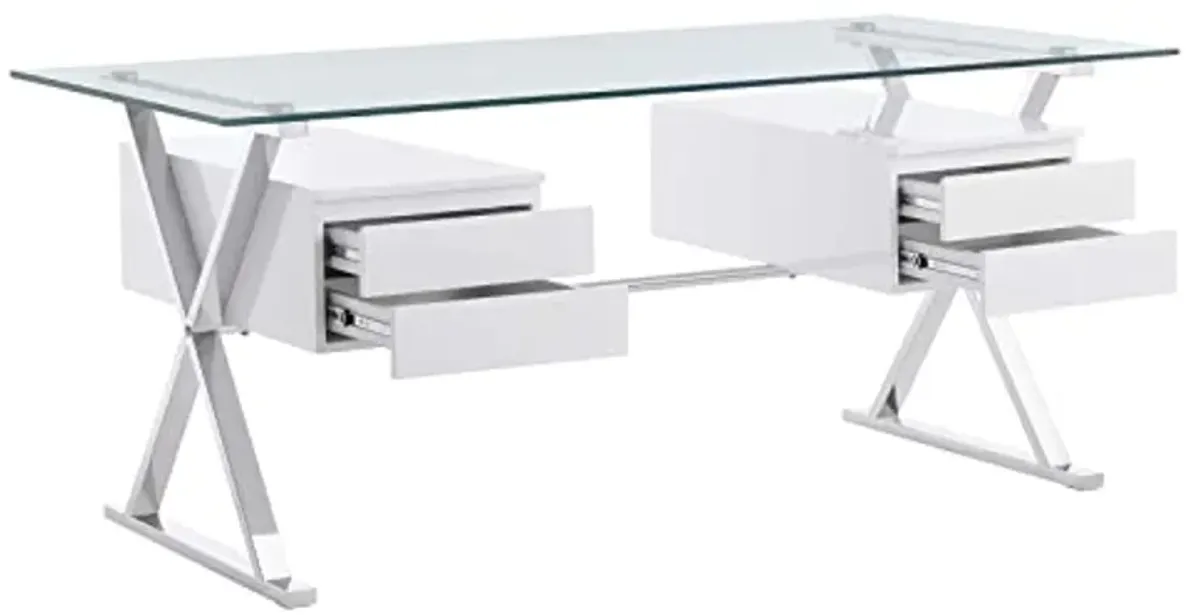 Modway EEI-6226-WHI Sector 71" Glass Top Glass Office Desk, White