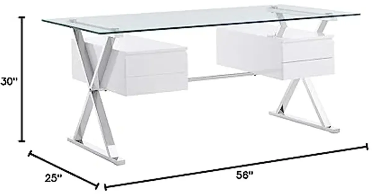 Modway EEI-6226-WHI Sector 71" Glass Top Glass Office Desk, White