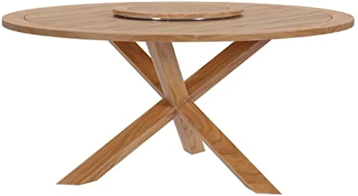 Modway Wellspring Outdoor Patio Round Teak Wood 63" Dining Table in Natural