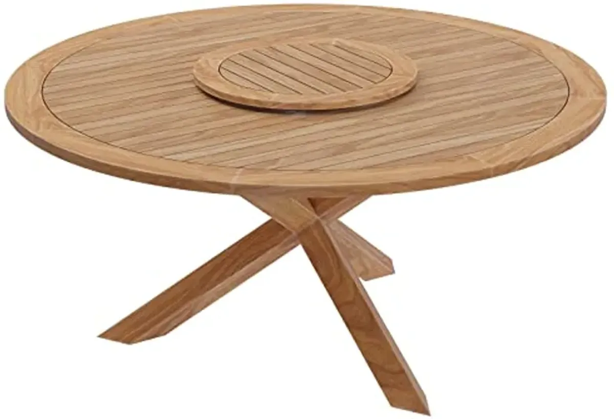 Modway Wellspring Outdoor Patio Round Teak Wood 63" Dining Table in Natural