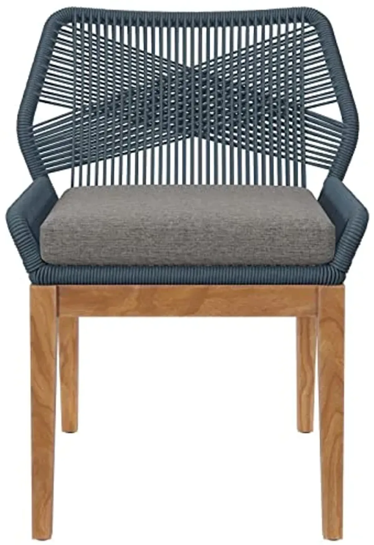 Modway Wellspring Outdoor Patio Teak and Woven Rope Dining Chair in Blue Graphite