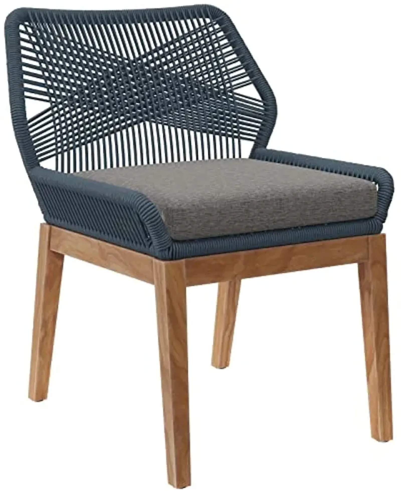 Modway Wellspring Outdoor Patio Teak and Woven Rope Dining Chair in Blue Graphite