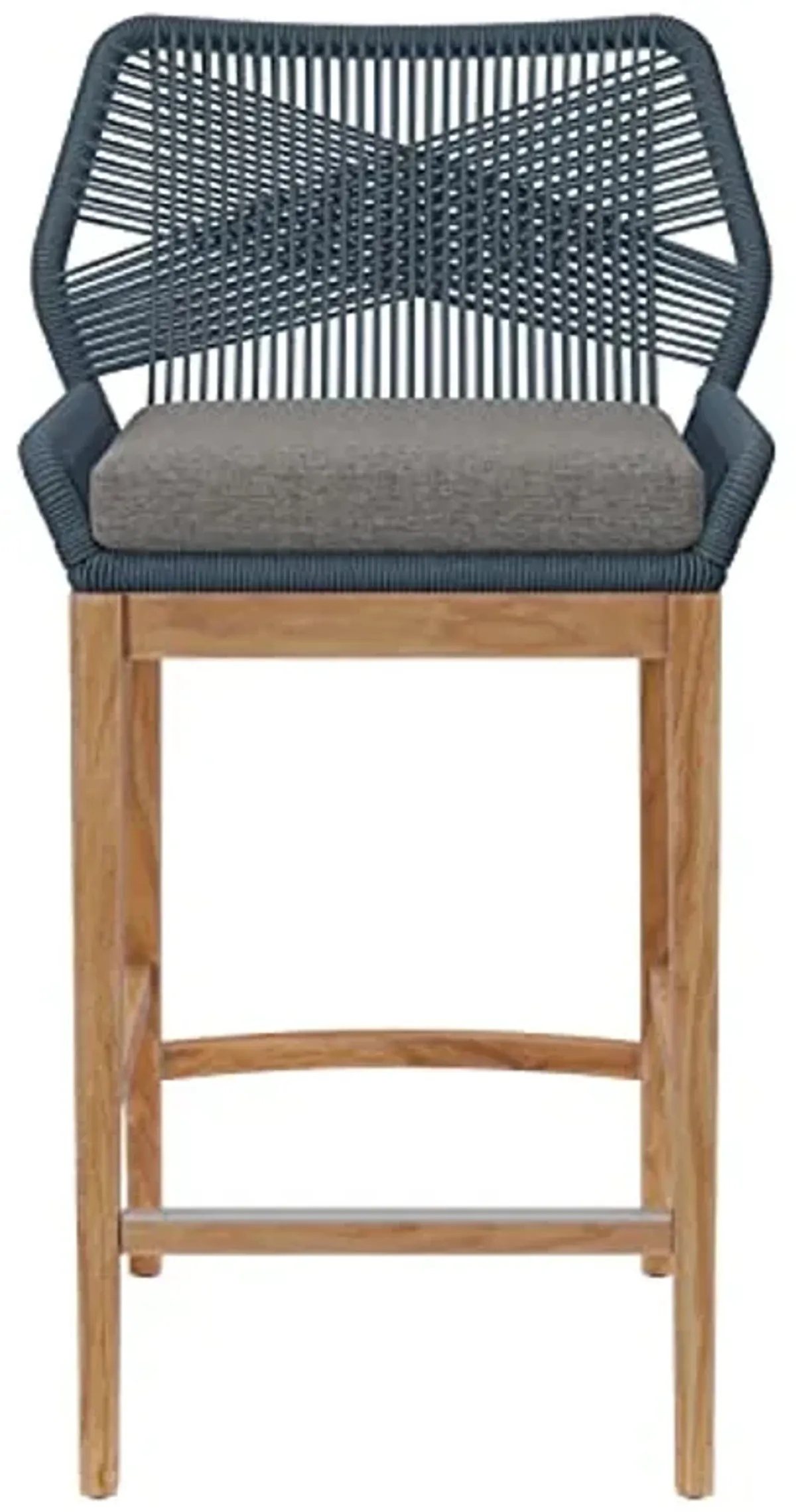 Modway Wellspring Outdoor Patio Teak and Woven Rope Bar Stool in Blue Graphite