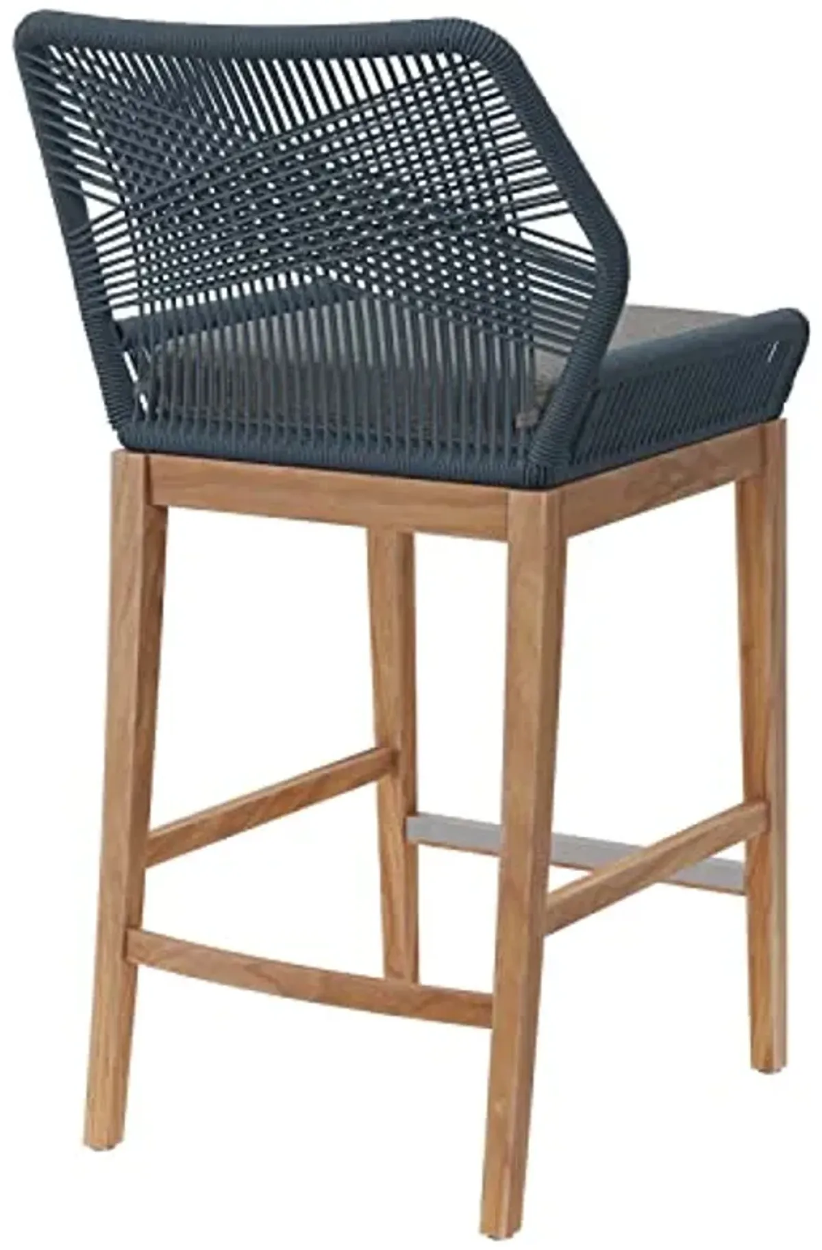 Modway Wellspring Outdoor Patio Teak and Woven Rope Bar Stool in Blue Graphite