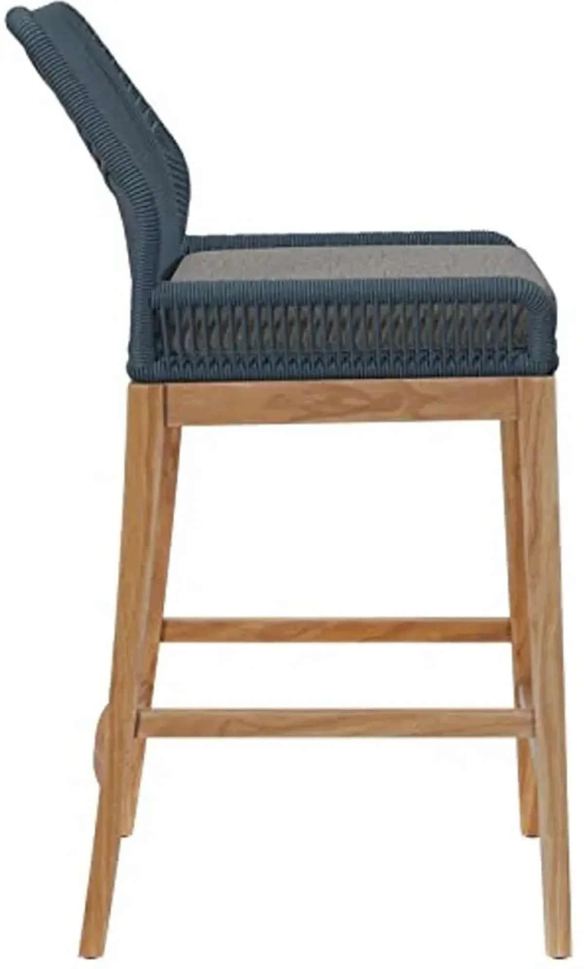 Modway Wellspring Outdoor Patio Teak and Woven Rope Bar Stool in Blue Graphite