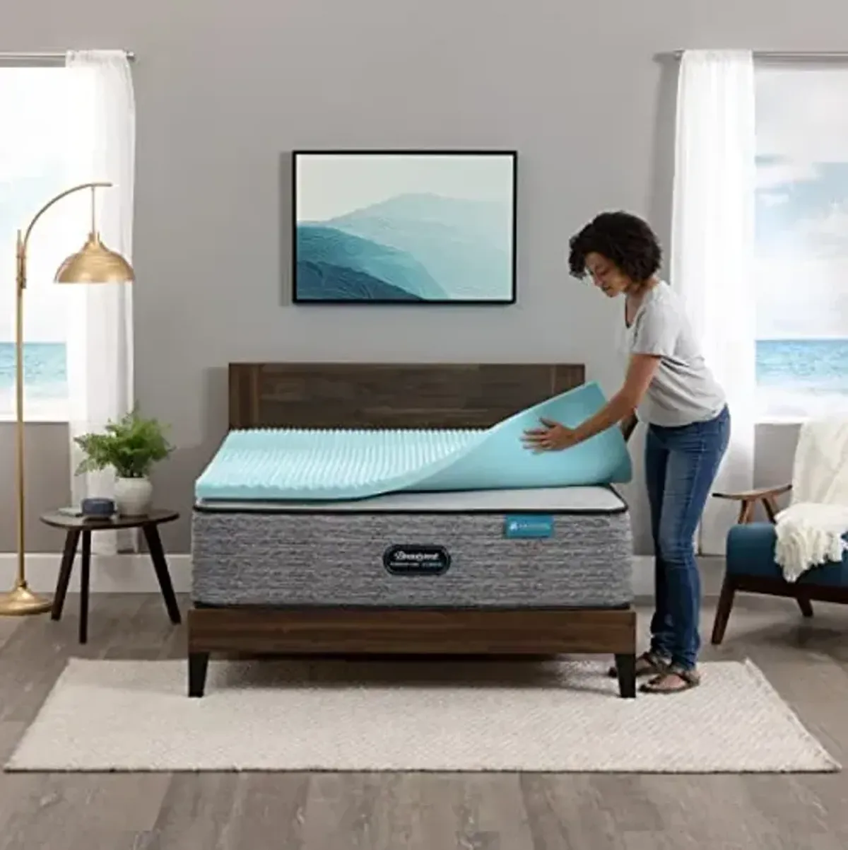 Beautyrest Cool Wave Convoluted Pressure-Relieving Memory Foam Mattress Topper, Twin, 2-Inch, Blue