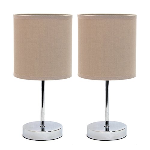 Simple Designs LT2007-GRY-2PK Chrome Mini Basic Table Lamp with Fabric Shade (Pack of 12, 24 Count Total)