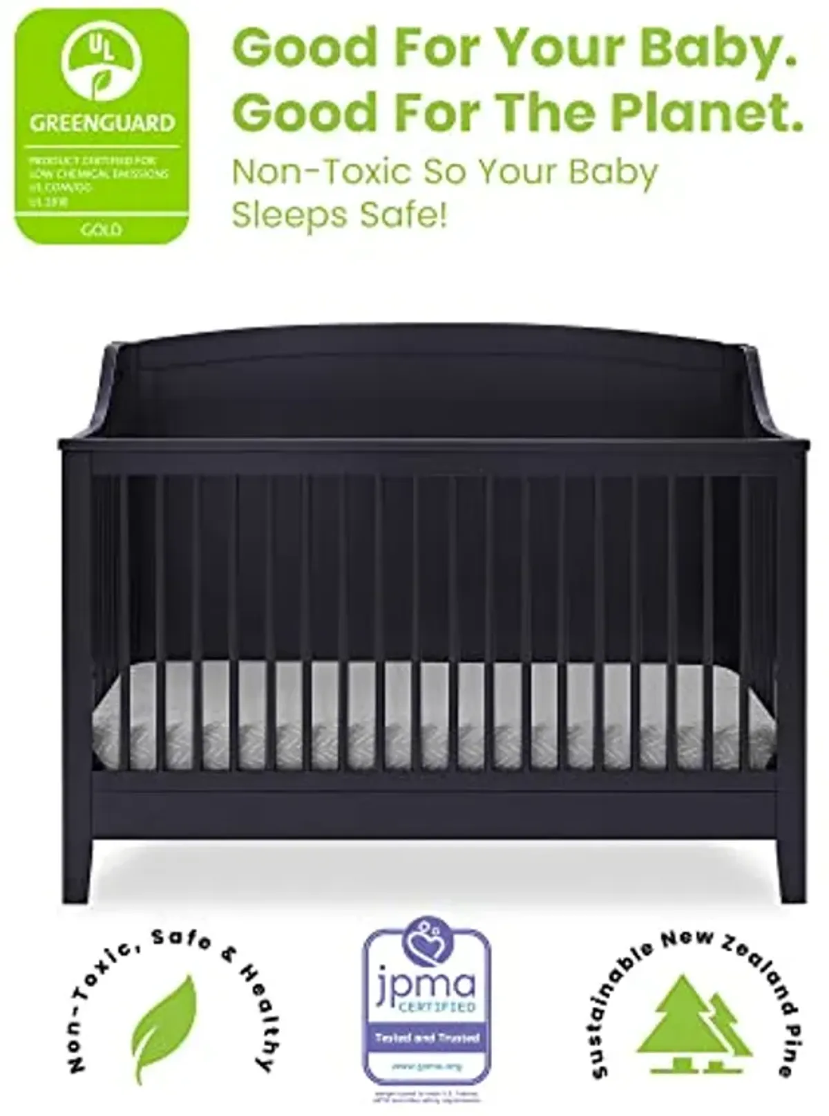 Delta Children Campbell 6-in-1 Convertible Crib - Greenguard Gold Certified, Midnight Grey