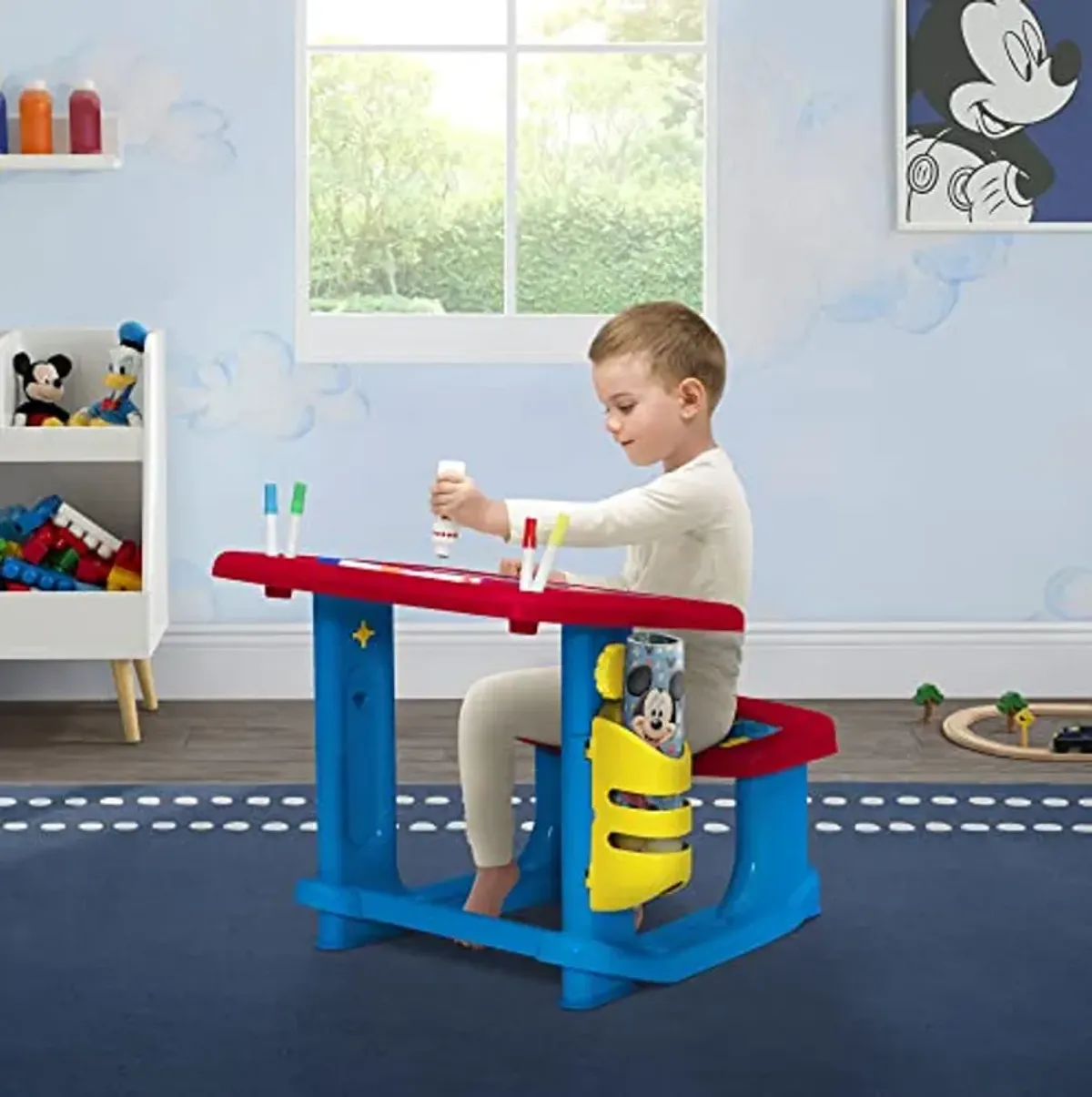 Disney Mickey Mouse Draw and Play Desk by Delta Children – Includes 10 Markers and Coloring Book, Blue