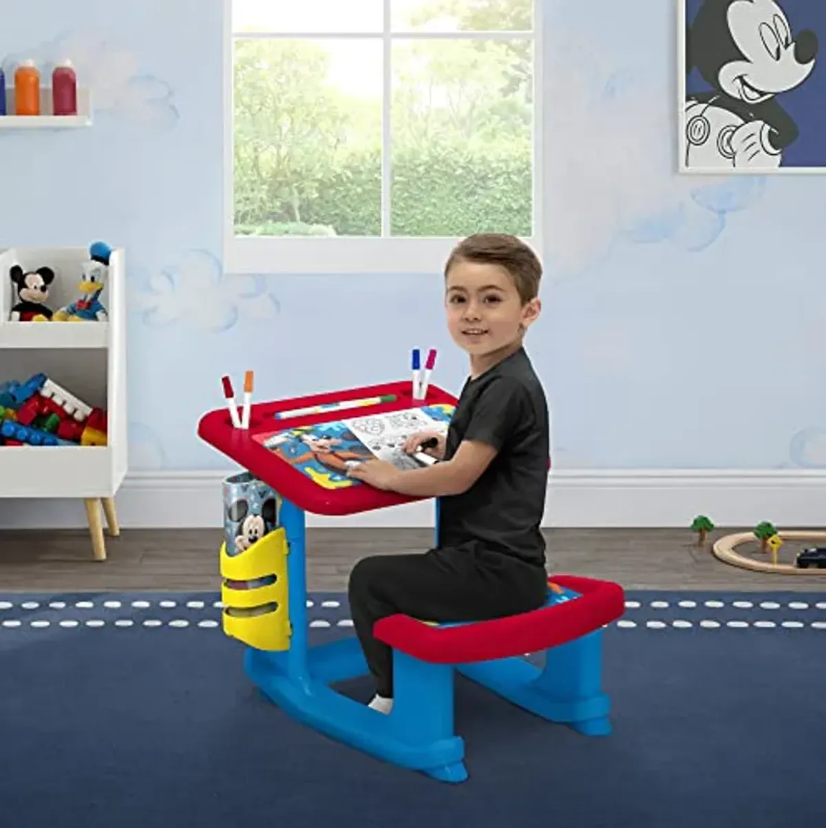 Disney Mickey Mouse Draw and Play Desk by Delta Children – Includes 10 Markers and Coloring Book, Blue