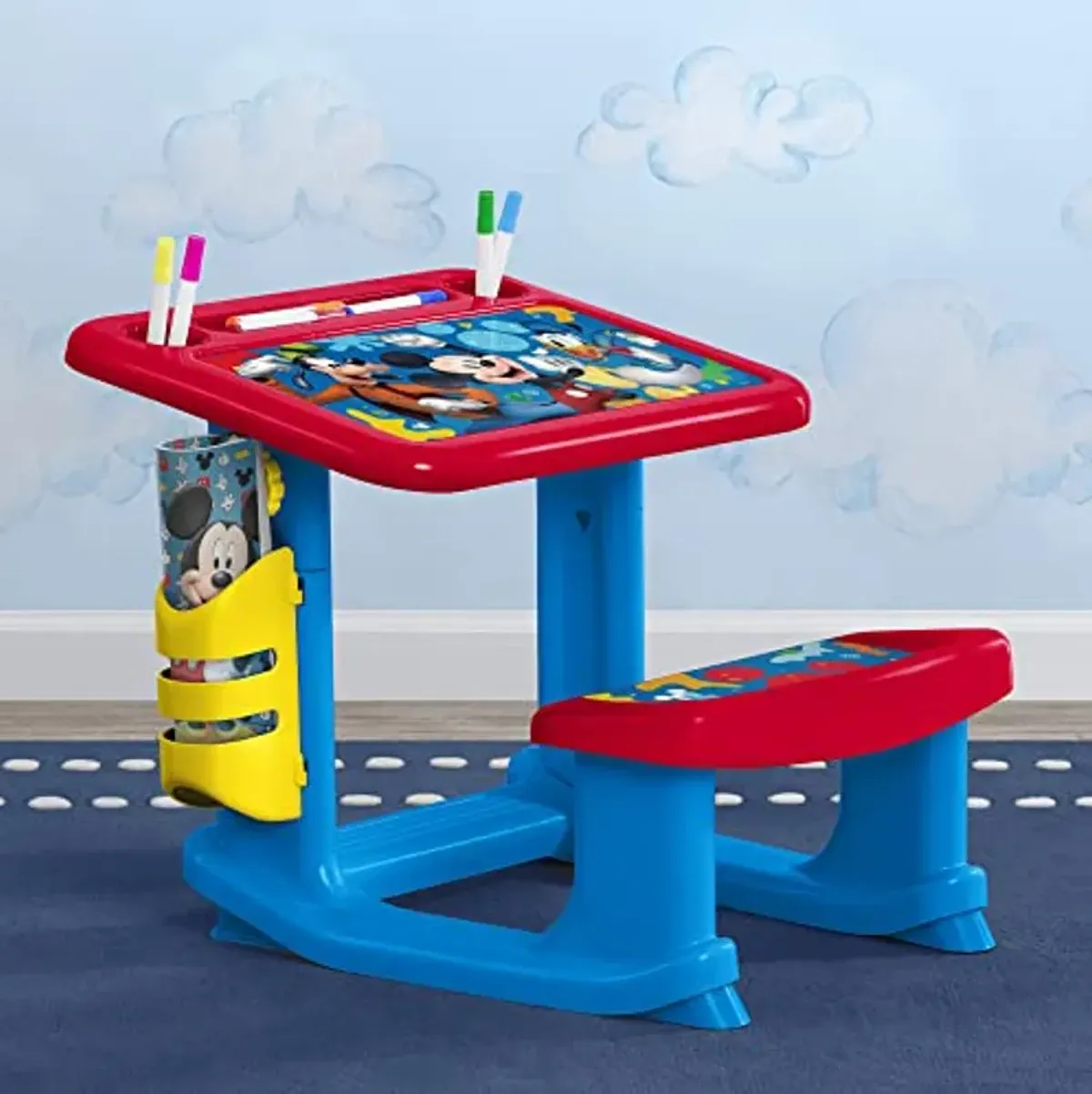 Disney Mickey Mouse Draw and Play Desk by Delta Children – Includes 10 Markers and Coloring Book, Blue