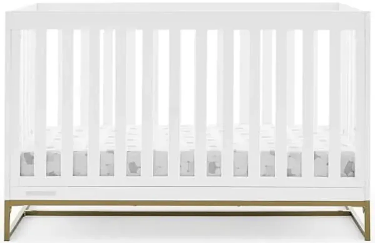 Delta Children Jade 4-in-1 Convertible Crib - Greenguard Gold Certified, Bianca White/Bronze