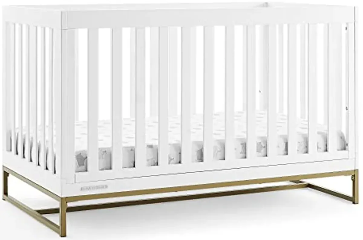 Delta Children Jade 4-in-1 Convertible Crib - Greenguard Gold Certified, Bianca White/Bronze