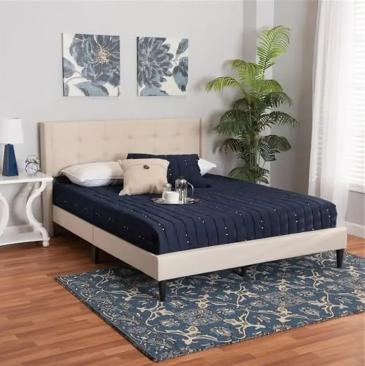 Baxton Studio Casol Mid-Century Modern Transitional Beige Fabric Upholstered Full Size Platform Bed