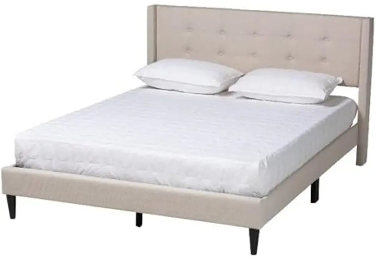 Baxton Studio Casol Mid-Century Modern Transitional Beige Fabric Upholstered Full Size Platform Bed