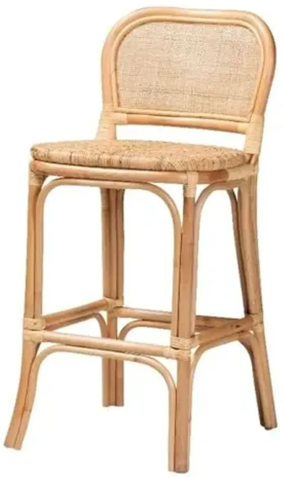 Baxton Studio Adrena Modern Bohemian Natural Brown Rattan Bar Stool