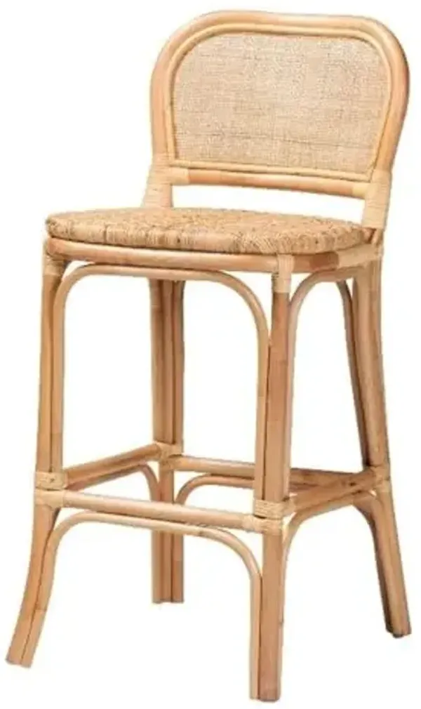 Baxton Studio Adrena Modern Bohemian Natural Brown Rattan Bar Stool