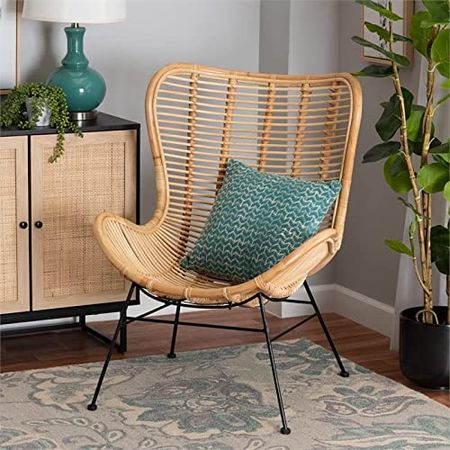 Baxton Studio Colorado Natural Brown Rattan and Black Metal Accent Chair