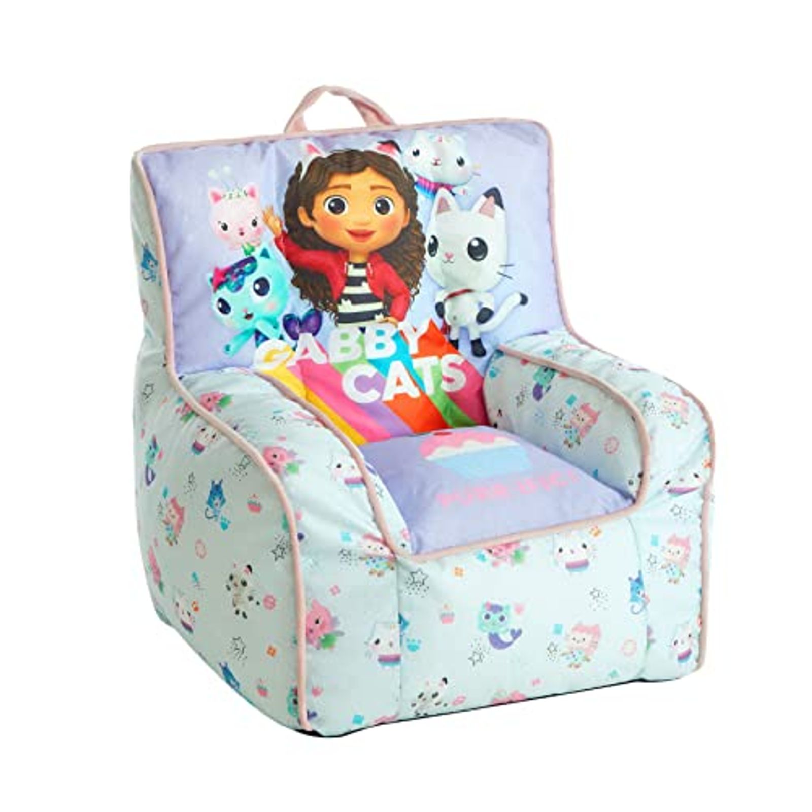 Idea Nuova Gabby's Dollhouse Kids Fabric Bean Bag Chair with Piping & Top Carry Handle, Large