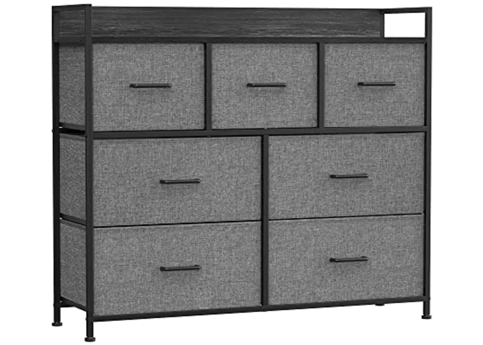 SONGMICS Dresser for Bedroom, Chest, Clothes Organizer Storage Unit 7 Fabric Drawers with Handles, 11.8”D x 31.5”W x 28”H, Gray, Black with Wood Grain