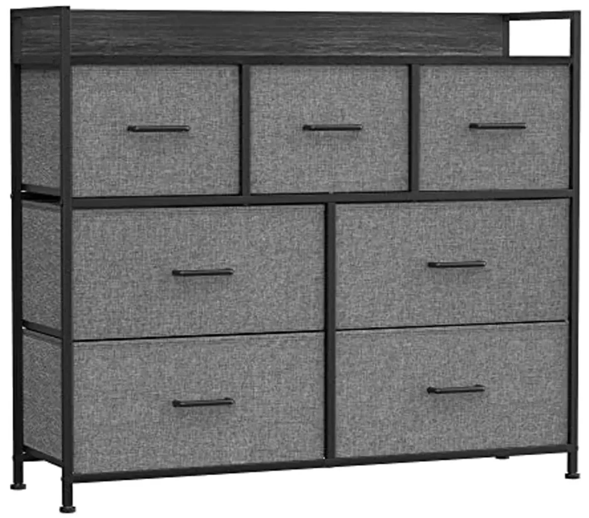 SONGMICS Dresser for Bedroom, Chest, Clothes Organizer Storage Unit 7 Fabric Drawers with Handles, 11.8”D x 31.5”W x 28”H, Gray, Black with Wood Grain