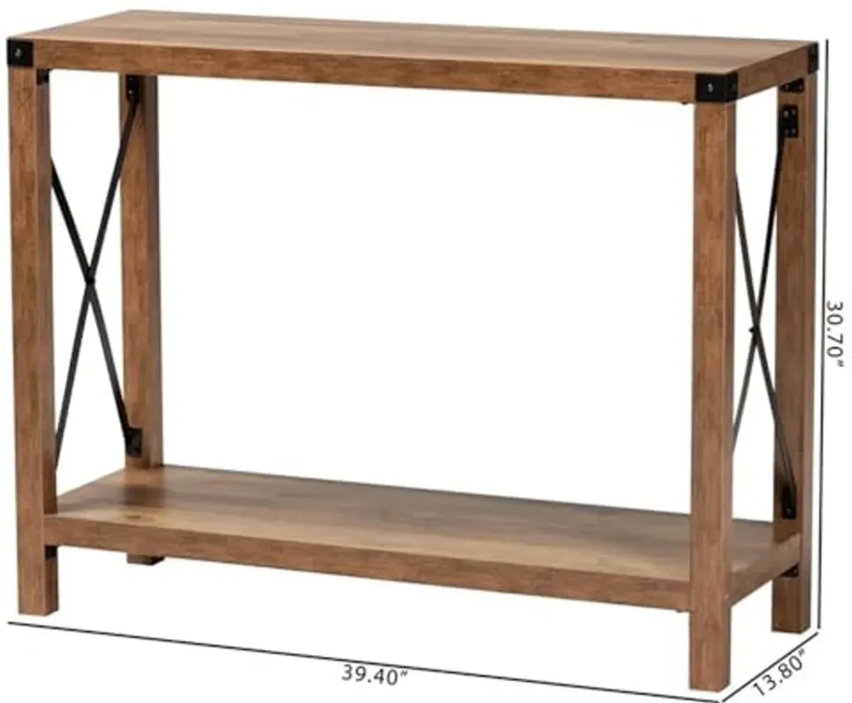 Baxton Studio Rumi Modern Farmhouse Natural Brown Finished Wood and Black Metal Console Table