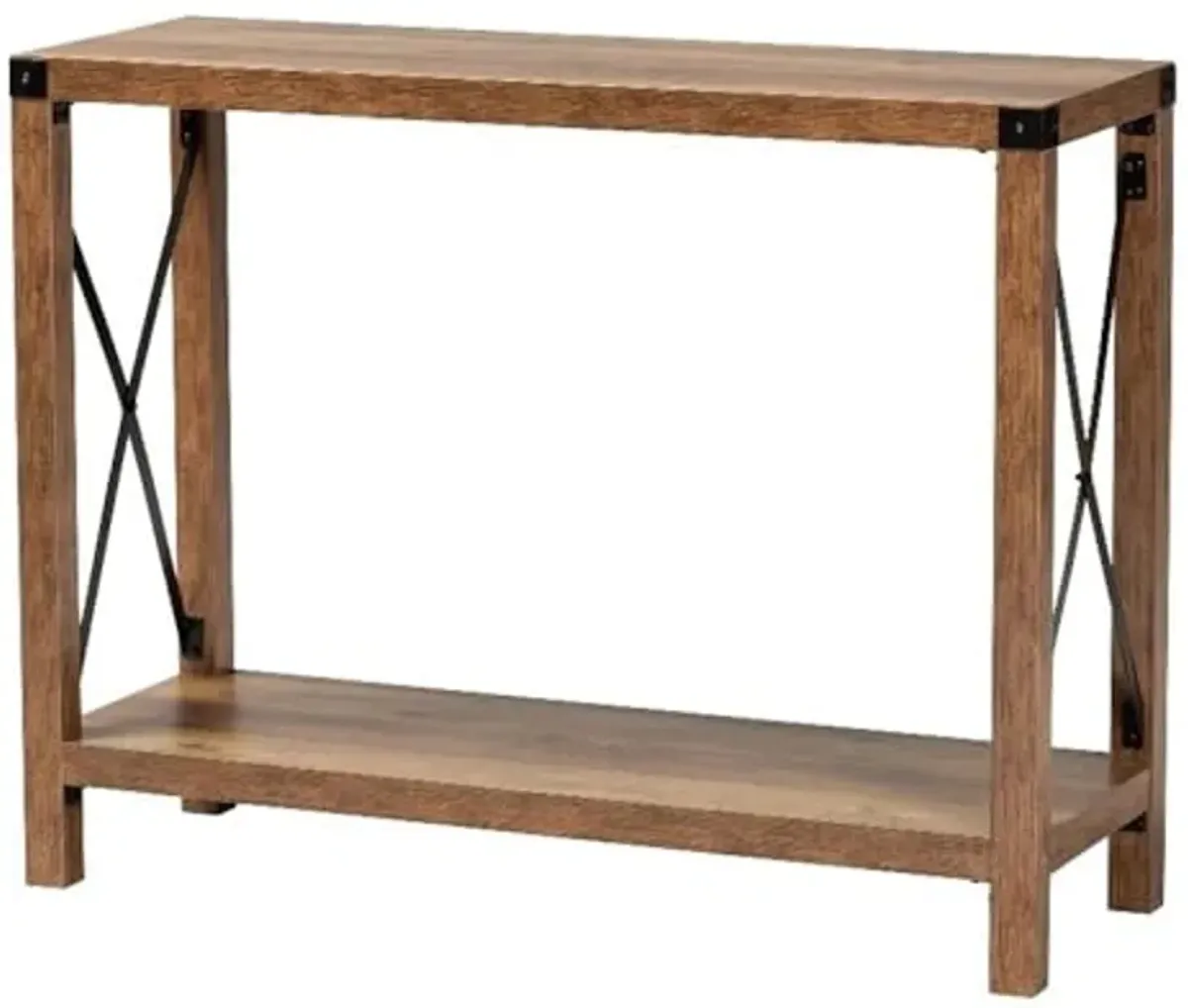 Baxton Studio Rumi Modern Farmhouse Natural Brown Finished Wood and Black Metal Console Table