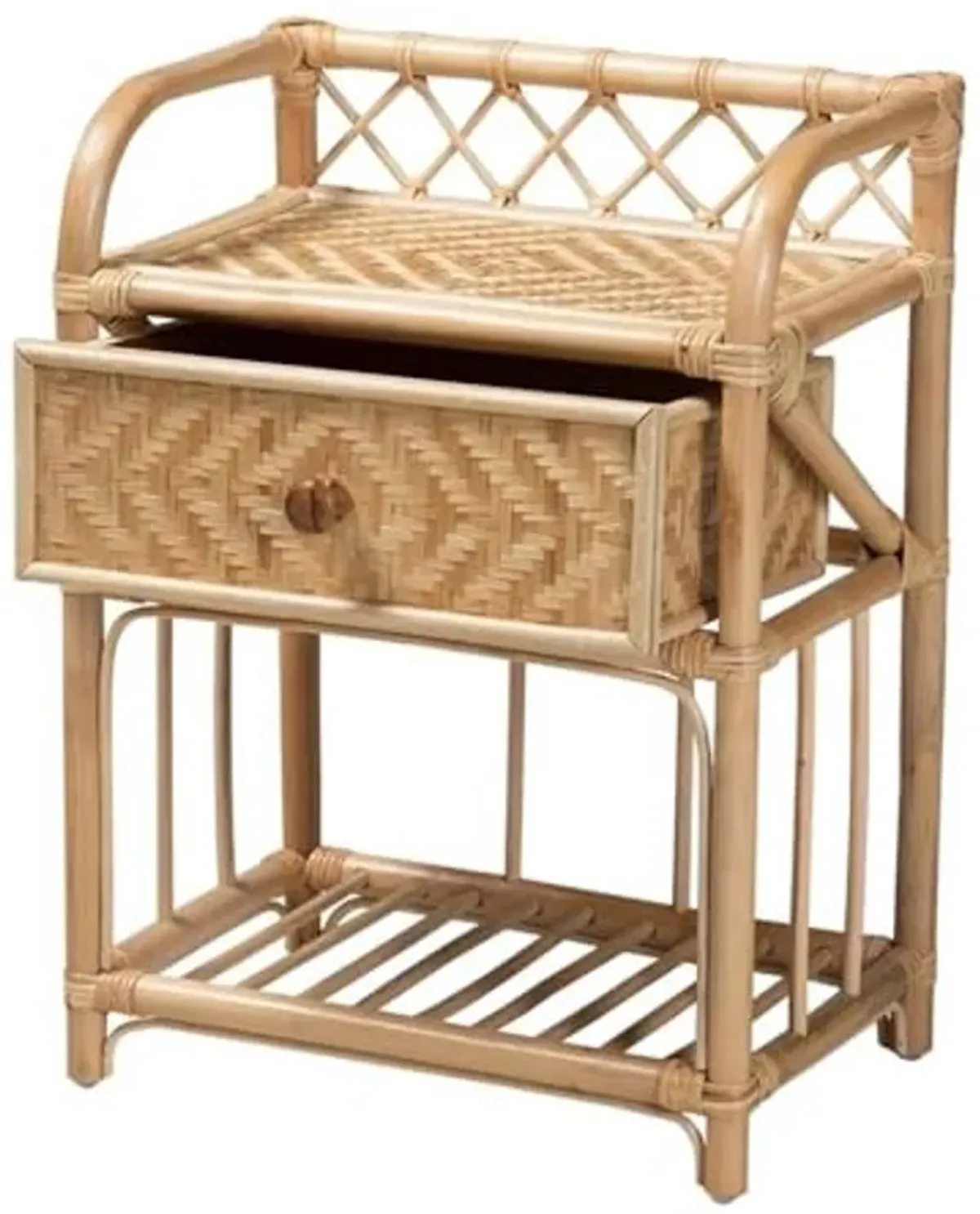 Baxton Studio Kobie Modern Bohemian Natural Brown Rattan 1-Drawer Nightstand