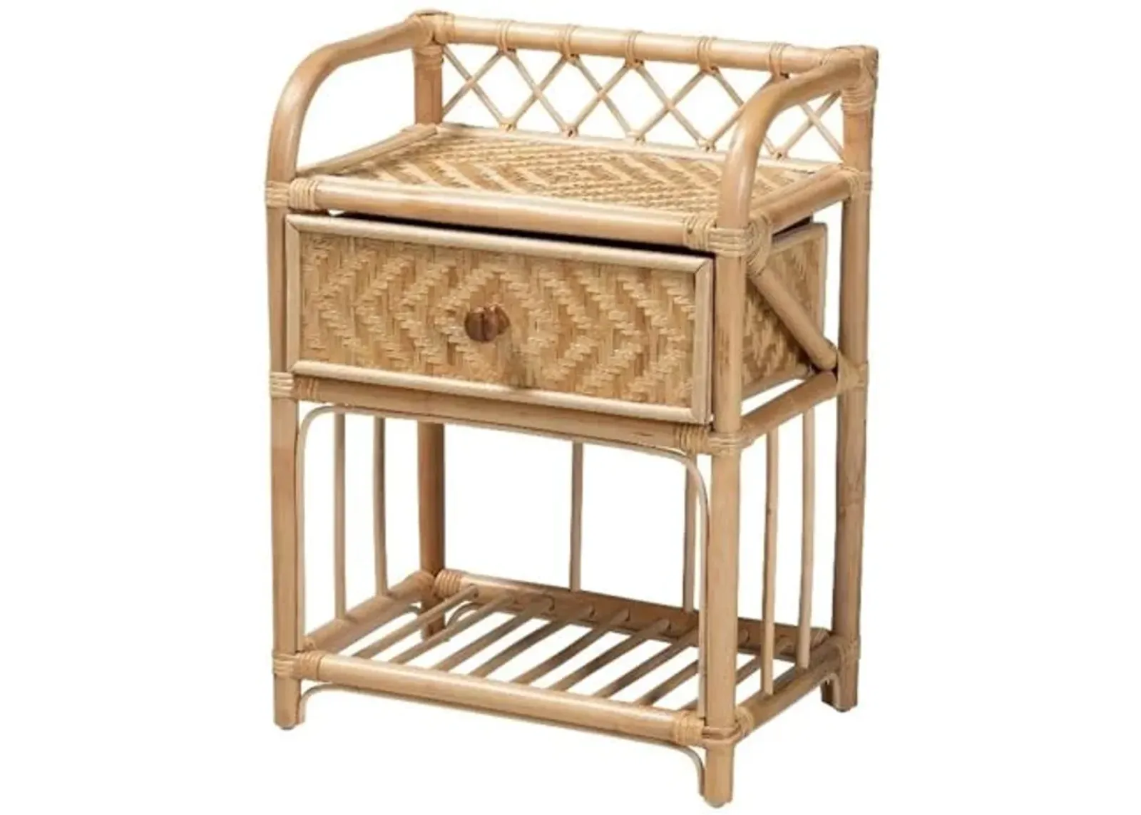 Baxton Studio Kobie Modern Bohemian Natural Brown Rattan 1-Drawer Nightstand