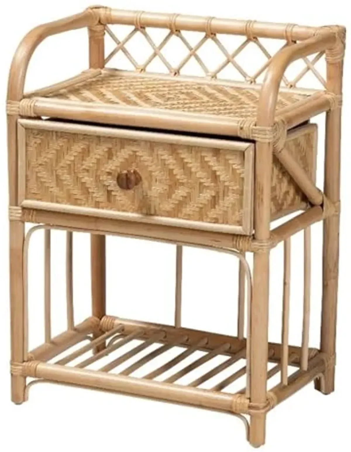 Baxton Studio Kobie Modern Bohemian Natural Brown Rattan 1-Drawer Nightstand