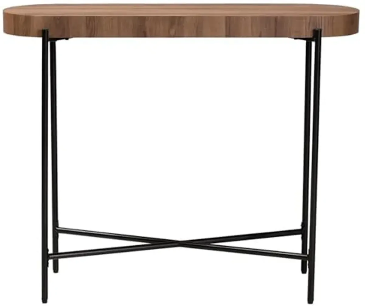 Baxton Studio Savion Modern Industrial Walnut Brown Finished Wood and Black Metal Console Table