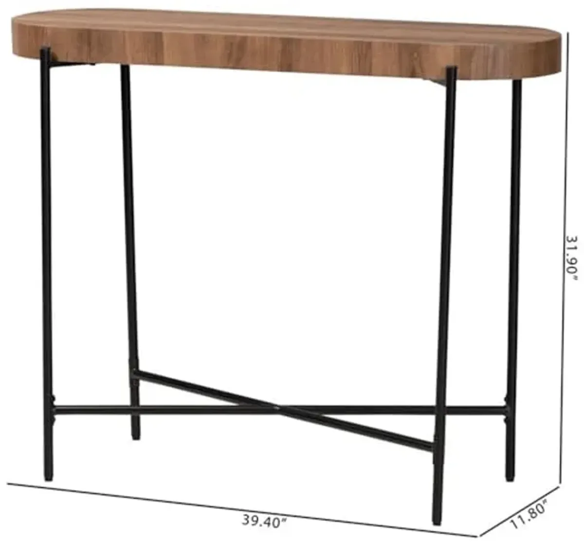 Baxton Studio Savion Modern Industrial Walnut Brown Finished Wood and Black Metal Console Table