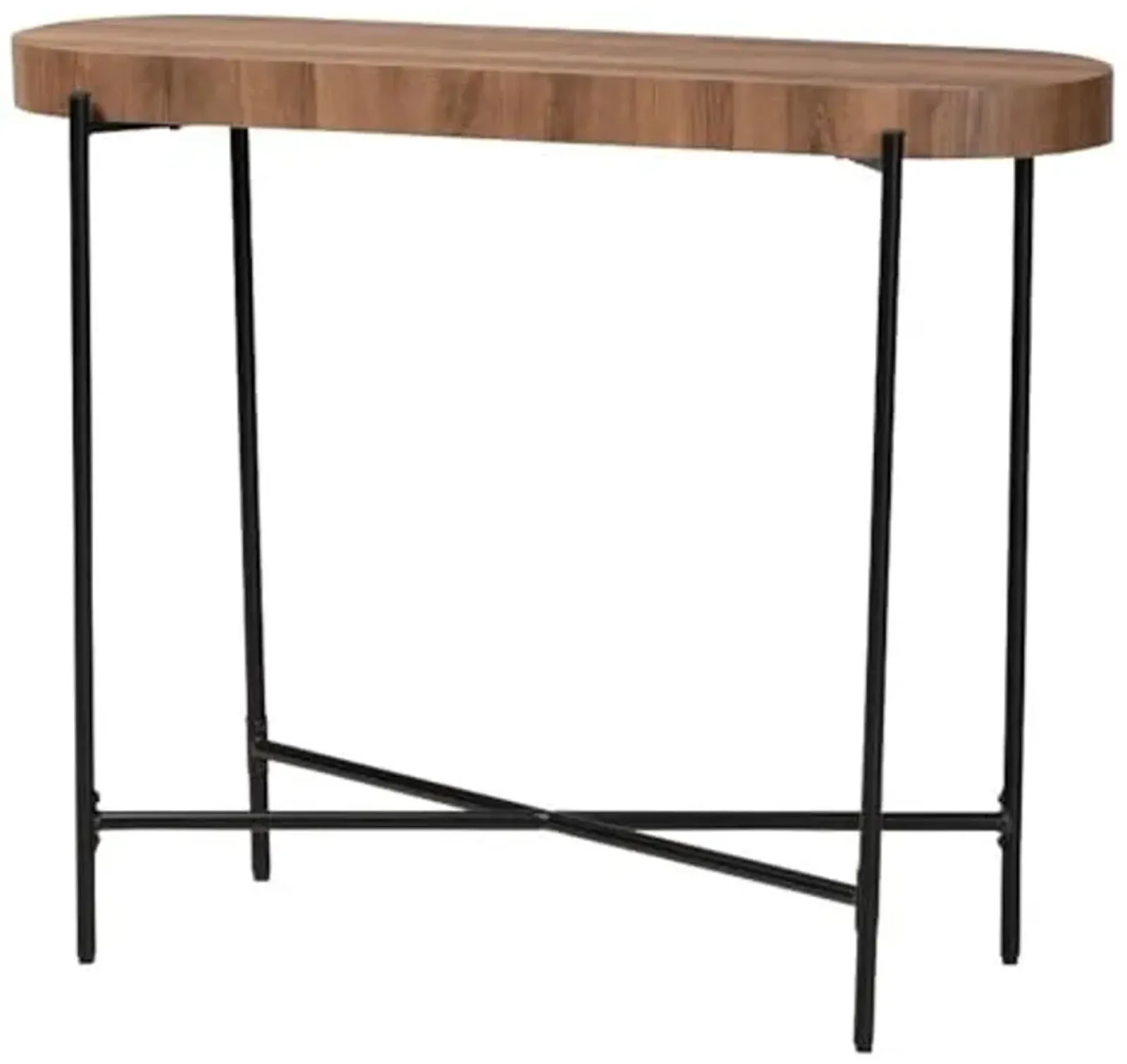 Baxton Studio Savion Modern Industrial Walnut Brown Finished Wood and Black Metal Console Table