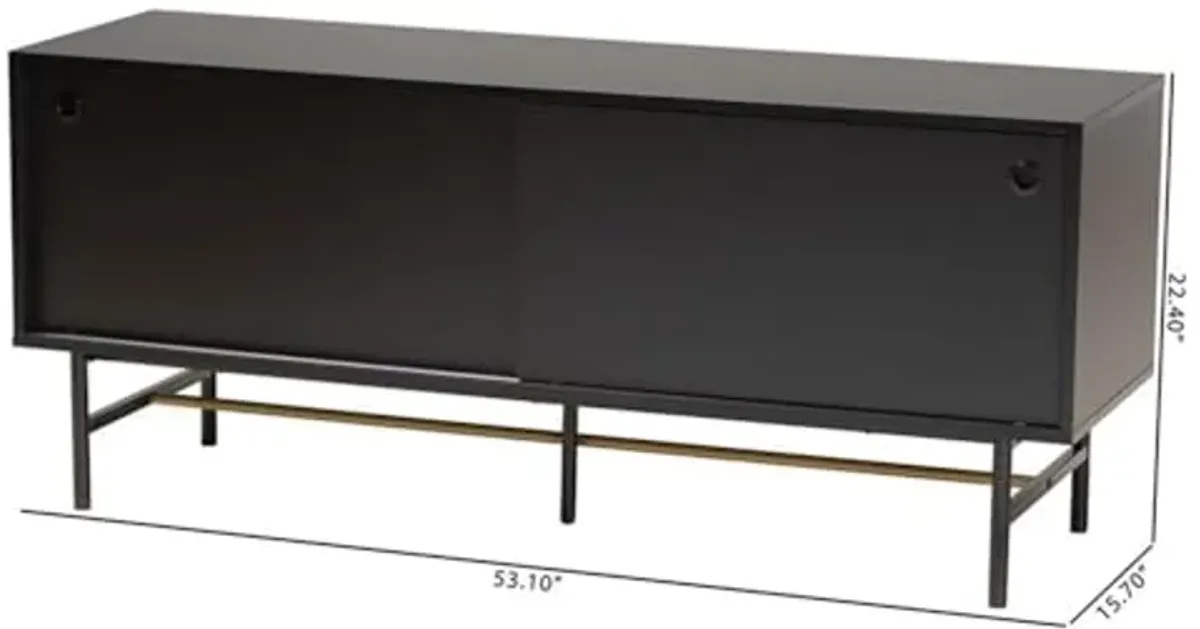 Baxton Studio Truett Modern Dark Brown Finished Wood and Two-Tone Black and Gold Metal TV Stand