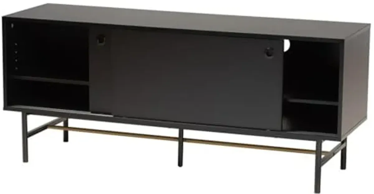 Baxton Studio Truett Modern Dark Brown Finished Wood and Two-Tone Black and Gold Metal TV Stand