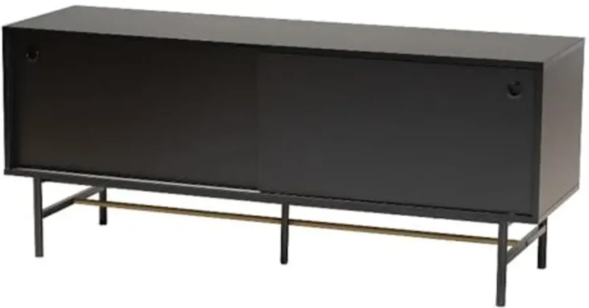 Baxton Studio Truett Modern Dark Brown Finished Wood and Two-Tone Black and Gold Metal TV Stand