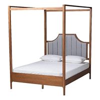 Baxton Studio Dakota Gray Fabric and Walnut Wood Queen Size Platform Canopy Bed