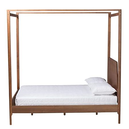 Baxton Studio Roman Ash Walnut Finished Wood Queen Size Canopy Bed