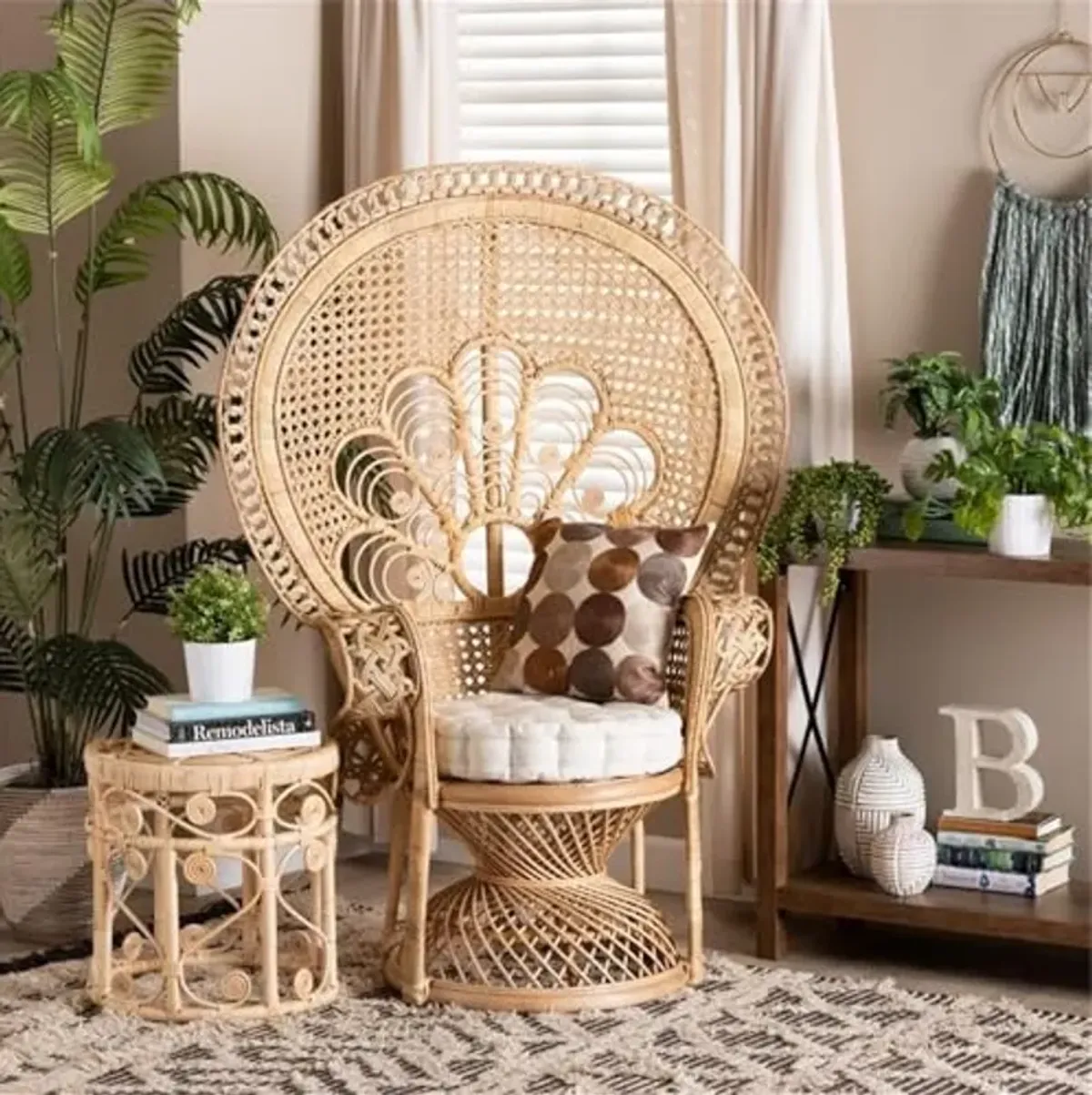 Baxton Studio Ediva Modern Bohemian Natural Brown Rattan Peacock Accent Chair